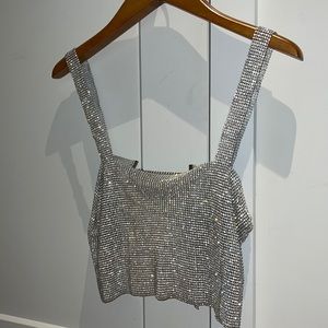 Rhinestone chain top silver s/m